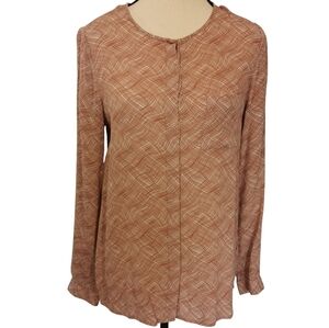 Boden Gwyneth Brown/Cream Collarless Button Front Blouse - Sz 6